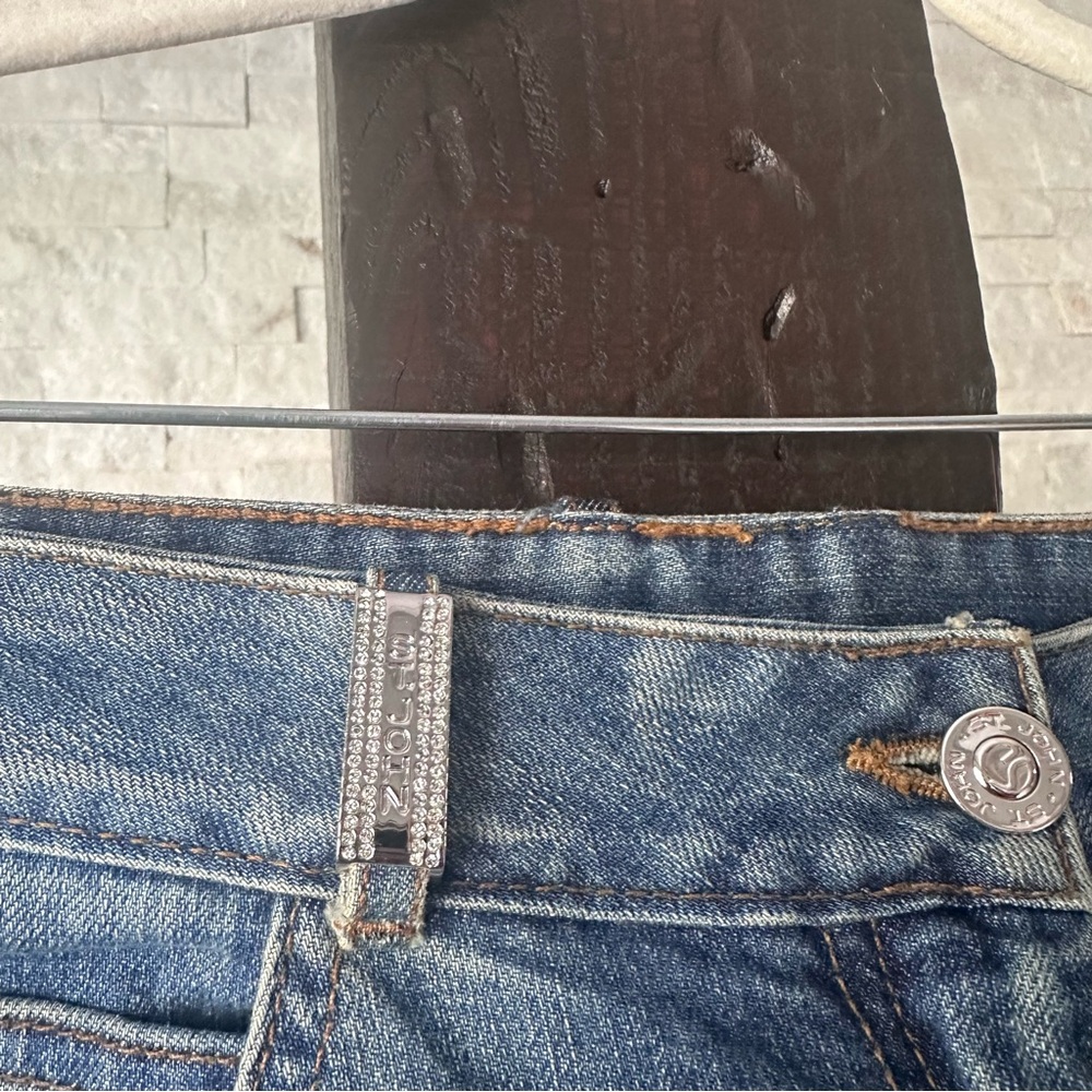 ST. JOHN Evening “Fashion Fit” Studded Jeweled Denim Rhinestone Jeans Size 4 - Picture 2 of 10
